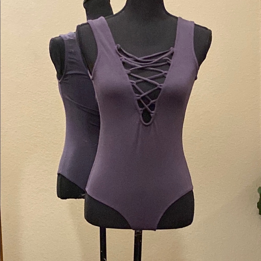 Olympia Theodora Gray Cut-Out Fitted Bodysuit Size M